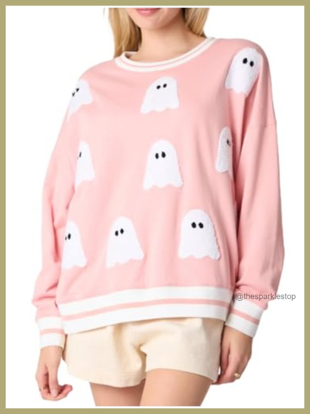 Sequin Ghost Pumpkin Graphic Crew Neck Pullover Sweatshirt